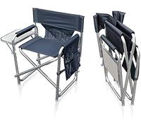 MP Essential Folding Strong Sturdy Solid Aluminium Sports Directors Chair with Folding Side Table & Pockets, Ideal for Fishing Garden Camping Outdoor Event (Graphite Grey)
