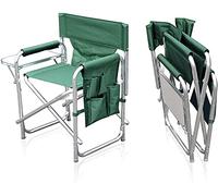 MP Essential Folding Strong Sturdy Solid Aluminium Sports Directors Chair with Folding Side Table & Pockets, Ideal for Fishing Garden Camping Outdoor Event (Racing Green)