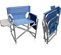 MP Essential Folding Strong Sturdy Solid Aluminium Sports Directors Chair with Folding Side Table & Pockets, Ideal for Fishing Garden Camping Outdoor Event (Royal Blue)