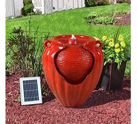 MP Essential Garden Outdoors Solar Ceramic Pot Urn Terracotta Water Fountain Feature (Red)