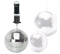 MP Essentials Branded Lightweight Dance Disco Party DJ Mirror Ball (300mm 12", Silver + Revolving Motor)