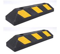 MP Essentials Heavy Duty Durable Parking Assist Ground Wheel Stop Post Barrier Block | Black and Yellow | Anchor Bolt Fixings Included (Pack of 2 - Twin Pack)
