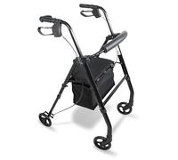 MP Essentials Lightweight Folding Rollator Walker with Seat & Storage Bag | 6" or 8" Puncture-Proof Wheels | Adjustable Height Mobility Aid | Supports up to 136kg 21 Stone (Black, 6" Wheels)