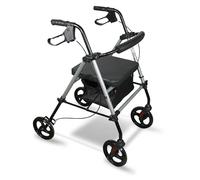 MP Essentials Lightweight Folding Rollator Walker with Seat & Storage Bag | 6" or 8" Puncture-Proof Wheels | Adjustable Height Mobility Aid | Supports up to 136kg 21 Stone (Grey | Silver, 8" Wheels)