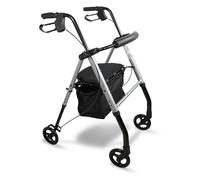 MP Essentials Lightweight Folding Rollator Walker with Seat & Storage Bag | 6" or 8" Puncture-Proof Wheels | Adjustable Height Mobility Aid | Supports up to 136kg 21 Stone (Grey | Silver, 6" Wheels)