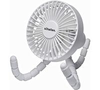 MP Essentials Rechargeable 4 Way Portable Lightweight Fan for Pram Fan, Car Seat, Desk, Office, Travel Fans & Clip on, Handheld, Tripod & Phone Holder (White)