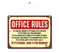 MP056 OFFICE RULES LAZY Funny Novelty Retro Vintage Metal Wall Sign Plaque 20cm x 15cm | Vintage Tin Plaque, Gag Gift for Coworker Colleague Boss | Wall Art | Sarcastic Work & Home Office Decor