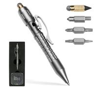MP1 Multi-Functional Titanium Pen - Ultimate EDC Pocket Tool,Mini Bolt-Action EDC Pen with Replaceable Tool Heads,Box Cutter,Tungsten Tip,Screwdrivers,Pencil & Stylus,Gift for Men Dad Husband (Grey)