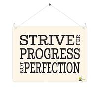 MP271 Strive for Progress not perfection Funny Novelty Retro Vintage Metal Wall Sign Plaque 20cm x 15cm