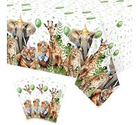 Mpanwen Safari Jungle Plastic Tablecloth for Birthday Baby Shower Decorations - 3 Pack 54'' x 108'' Zoo Safari Animal Birthday Party Supplies Wild Creatures Printed Rectangular Disposable Table Cover