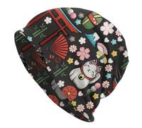 MPBGAOGP Knitted hat for Warmth,Custom Kawaii Maneki Neko Lucky Bonnet Homme Street Knitting Hat for Women Men Winter Warm Japanese Geisha Art Beanies Caps Black