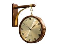 MPENGOZ Luxury Wall Clock Modern Design Wood Wall Watches Home Decor Copper Double Sided Two Faces Retro Station Clock Living Room Decorate Easy To Hang (Color : HJ077, Size : 1