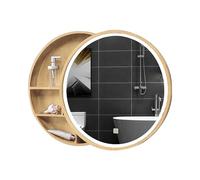 MPFYRCOJ bathroom cabinet,Round LED Medicine Cabinet Bathroom with Light Hanging Circular Mirror for Bedroom/Living Room/Vanity/Washroom/Entryway (Color : Wood Color, Size : 50cm)