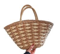 MPINGRTH Straw Bag Women'S Handbag Woven Ladies Shoulder Bag Beach Straw Woven Bag With Zipper Natural Basket Bag Pu Leather Strap-Light Brown