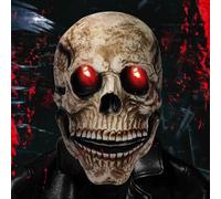 MplehDa Halloween Skull Mask Light up LED in Eyes Latex Full Head Scary Realistic Masks Skeleton Mask with Movable Jaw for Halloween Party, Carnival, Cosplay Props
