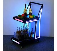 MPLFHSYOS LED Light Up Bar Cart with Glass Shelves, Glow in The Dark Serving Trolley on Wheels for Party, Home Kitchen, Living Room and Entertaining(E)