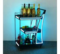 MPLFHSYOS LED Light Up Bar Cart with Glass Shelves, Glow in The Dark Serving Trolley on Wheels for Party, Home Kitchen, Living Room and Entertaining(D)