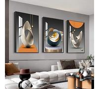 MPLONG Bright Style Framed Wall Art - Abstract Modern Shape Pattern in White, Blue, Yellow, Grey - Artfully Matching Living Room, Bedroom, Office Decor - 24"x 32"x 3 Panels