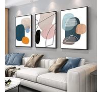 MPLONG Wall Art 3 Pieces Of Framed Decorative Paintings Abstract Simple Orange White Blue And Other Color Blocks Wall Art Canvas Prints Wall Decor Gifts Size 16" x 24" x 3 Panels