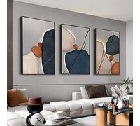 MPLONG Wall Art 3 Pieces Of Framed Decorative Paintings Abstract Simple Orange White Blue And Other Color Blocks Wall Art Canvas Prints Wall Decor (Black, 16" x 24" x 3 Panels)