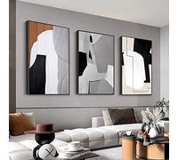 MPLONG Wall Art, Set of 3 Black and White Simple Natural Contemporary Abstract Color Blocks Canvas Prints, Aesthetic Wall Decorations for Living Room, Bedroom, Kitchen, Office (Black, 24" X 32")