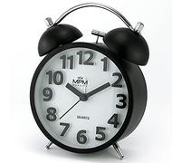 MPM Quality Design Metal Alarm Clock in Trendy Pastel Colours Black 3D Dial Quartz Movement Sweep Light Function Analogue Classic Ring Wakes Up Even the Biggest Sleepers