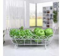 MPMPM Fruit Holder Metal, 40X16cm Large Metal Fruit Basket, Fruit Bowl Modern, Keep Fruit Fresh Longer(White)
