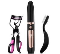 Mpotmiy 3-in-1 Heated Eyelash Curler Kit,Eyelash curlers &Folding Eyelash Comb,24 Hours Long Lasting Natural Curl,4 Heat Levels,Anti-Burn,Non-Slip Finger Grips, Easy to Use,rizador de pestañas