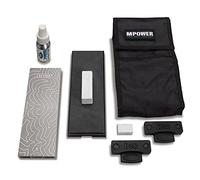 MPOWER Diamond Sharpening Stone Set, 300/600 Grit 8" Double Sided Stone | Machine Flat Core, Leather Strop Cover and 2500 Grit Wax, Lapping Fluid, Cleaning Block, Magnetic Stone Holders, UK Made