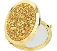mpowtech Gold Compact Mirror for Women,Mix Diamond 2 x 1x Magnification Pocket Mirror,Folding Small Mirror for Purse,Portable Travel Makeup Mini Mirror for Gift
