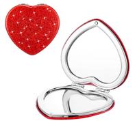 mpowtech Red Heart Shaped Compact Mirror for Purse,1x/2x Magnification Cute Travel Mirror with Glitter,2.76 inch Double-Sided Mini Folding Mirror,Small Pocket Mirror for Gift,Travel Essentials