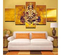 MPPSU India-Monkey-Lord-Hanuman-Shri-Ram 5 Piece Pictures Prints Large Canvas Wall Art For Living Room Modern Framed Artwork 100Cm×50Cm
