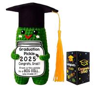 MPQDFG 2025 Graduation Gift, Graduation Gift Emotional Support Cucumber G-raduation Cap G-ift, Cute Knitted Crochet Cucumber Doll with Doctoral Hat Toy for Graduates Office and Home Decor