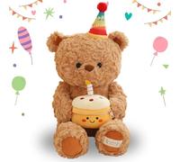 MPQDFG Teddy Bear Birthday Bear Doll Soft Toys, Teddy Bear Stuffed Animals, Plush with Cupcake and Embroidered Birthday Message Hat Cute Stuffed (43cm)
