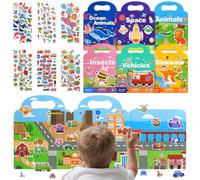 MPQMPQ 6-Pack Reusable Sticker Book - for Toddlers 3+ Year Olds with 12 Pack 500+ Stickers Bulk, Party Bag Fillers for Kids 3D Puffy Sticker Books for Early Educational Learning Toy