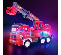 MPQMPQ Fire Engine Toys for Kids - 3 4 5 6 Year Olds Boy Fire Truck Toys with Music & Light, Rotating, Obstacle-avoiding Large Electric Fire Engine Toddler Indoor Toy (Ladder Fire Truck)