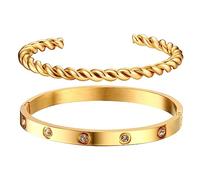 MPRAINBOW Gold Bracelets for Women, 2Pcs 18K Gold Plated Cubic Zirconia Bangle Crystal Friendship Bracelet Jewelry,Wedding Party Christmas Birthday Gifts for Her Girlfriend Sister Daughter, 7.08