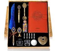 MPRINCE Calligraphy Pen Set - Quill Pen and Ink, Notebook, Wax Seal Stamp - Beautiful Gift Set in Blue