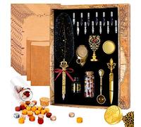 MPRINCE Quill Pen-Feather Calligraphy Pen Ink Set.Includes Feather Dip Pen.Ink.12 Replacement Nibs.Pen Holder.2 envelopes.8 sheets of envelope paper.Tree of Life Seal(Black)