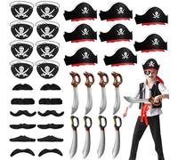 Mprocen 36PCS Halloween Pirate Party Costume Set for Kids Includes pirate hats eye patches and inflatable toys Suitable for boys and girls at Halloween carnivals