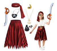Mprocen 7CS Girls Pirate Costume Set, Deluxe Dress Accessory Set with Headband Prop Knife and Necklace Perfect for Halloween Treasure Hunts and Role Playing