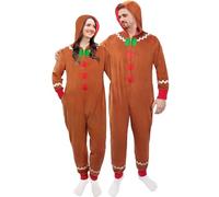 Mprocen Festive Gingerbread Man Jumpsuit Adult Christmas Onesie Costume Xmas Party Pajamas Holiday Cosplay Outfit(2XL)