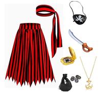 Mprocen Girls Pirate Costume - 7PC Deluxe Dress Up Set for Halloween, Treasure Hunt, School Play & Role Play (150)