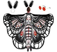 Mprocen Halloween Moth Wings Women Costume Set 3PCS Halloween Womens Butterfly Wings with Accessories Includes Black Feathered Red Lens Metal Frame Glasses Women Carnival Costume Cosplay Party Outfit