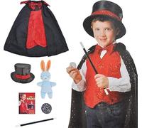 Mprocen Kids Magic Role Play Magician Costume Set Halloween Christmas Magician costume Accessories with Hat, Cape, Wand & Rabbit Magic Tricks Cosplay Costume Dress Magic Kit
