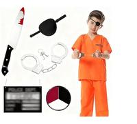 Mprocen Orange Child Prisoner Costume Halloween Kids Horror Costume Set with Accessories Includes orange top, pants, and other accessories Prisoner cosplay outfit suitable for boys and girls