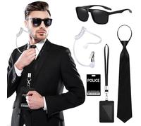 Mprocen Secret Service Costume Set, Agent Costume Accessories, Spy Costume Accessory with Black Sunglasses, Zip, Tie, Handset, ID Card and Card Holder