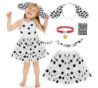Mprocen Spotted Dog Costume Set for Kids 5PCS Tutu Skirt Set Includes Headband Tail Necklace Stickers Halloween Carnival World Book Day Dalmation Role Play Costume