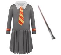 Mprocen Wizard Dress Costume, Magic School Outfit with Tie Embroidered Badge and Wand World Book Day Magic School Roleplay Everyday Wear