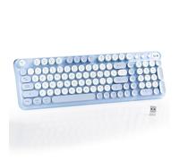 MPTOG Bluetooth Wireless Computer Keyboard, Full Size Colorful Round Keys Retro Membrane Keyboard with Click Typing Feel, Power Switch, Ideal Gift for Office, Home (Blue)